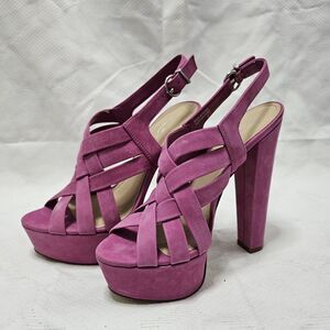 Aldo Platforms Barbie Pink Leather Suede Peep Toe Chunky Heel Buckle 6.5 EUR 37